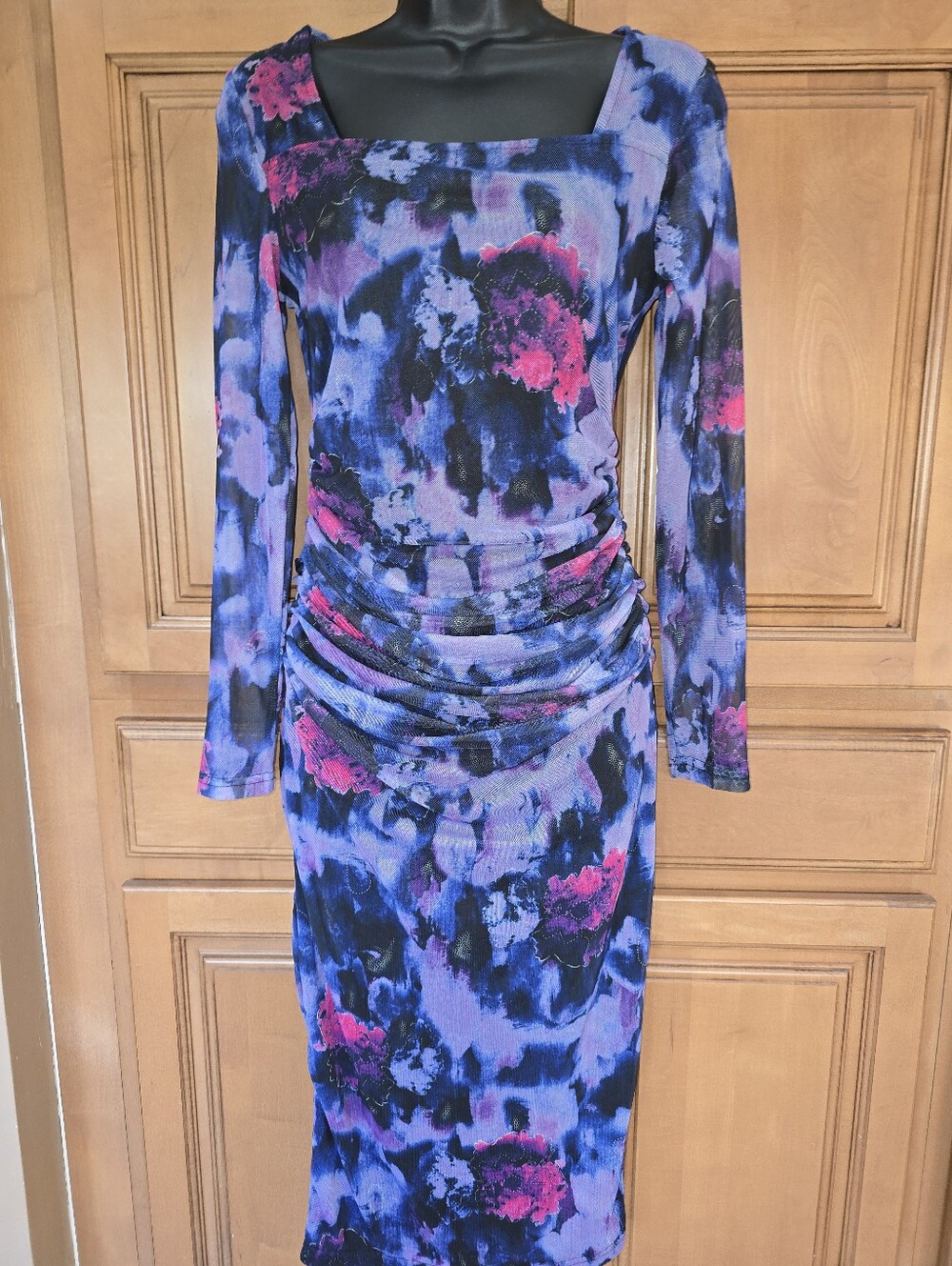 Womens Shein Long Sleeve Ruched Bodycon Dress in Purple and Pink Size 4